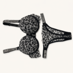 Leopard Print Push-Up Bra & Thong Set with Rhinestone Straps - Image 2