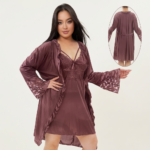 Maroon Lace Bridal Nightwear 2-Piece Set