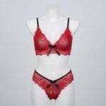 Women's Red Lace 2-Piece Bra & Panty Set with Black Bow Accent