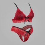Women's Red Lace 2-Piece Bra & Panty Set with Black Bow Accent - Image 2