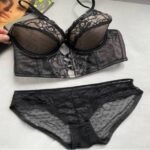 Women's Black Lace Longline Bra & Panty Set with Corset-Style - Image 2