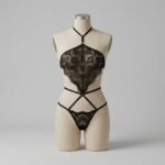 Women's Black Strappy Lace Bodysuit – Halter Cage
