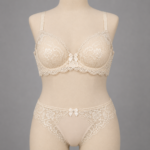 Women's Cream Lace Bra & Panty Set with Floral Bow Accent