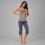 Women's Floral Print 2-Piece Pajama Set with Lace