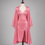 Women's  Satin 2-Piece Robe & Nightgown Set with Lace Trim & Pearl