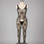 Women's Black Fishnet Bodystocking – Open Crotch Diamond Mesh Design